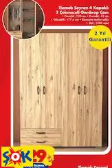 TİAMOB SEYRAN 4 KAPAKLI 2 ÇEKMECELİ GARDIROP ÇAM
